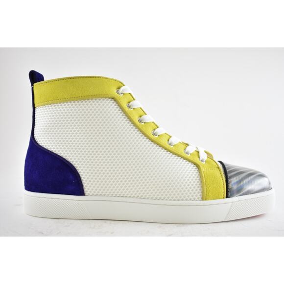 Christian Louboutin Mens Louis Orlato Flat White Yellow High Top Sneaker 45 12 - Picture 2 of 12